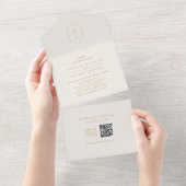 SHYLAH QR Code Minimal Gold Cream Neutral Wedding All In One Einladung (Abreißen)