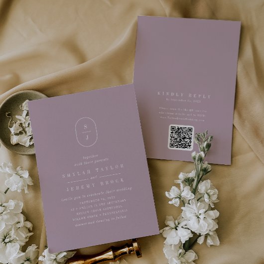 SHYLAH QR Code Minimalistisch Lilac Dusty Rose Wed Einladung