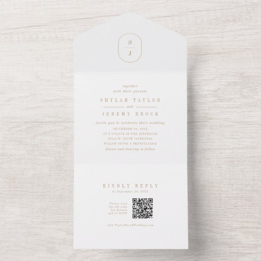 SHYLAH QR Code Traditionelle Gold Minimal Hochzeit All In One Einladung (Innen Boden)