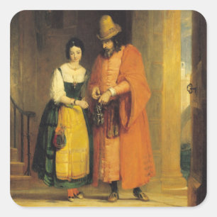 Shylock und Jessica "vom Kaufmann von Venedig", Quadratischer Aufkleber