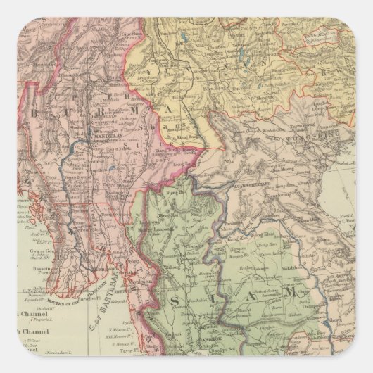 Siam, Birma und Anam Quadratischer Aufkleber (Vorderseite)