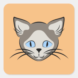 Siam Blue Mit Augen Cat Face Light auf Dark Graphi Quadratischer Aufkleber