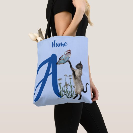 Siam Cat Butterfly Monogram Initial A Your Name Tasche (Von Nahem)