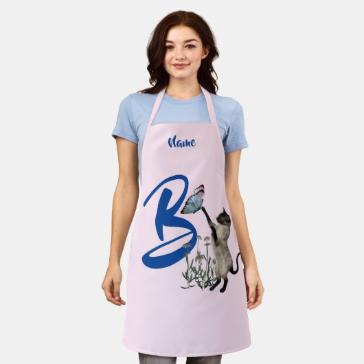 Siam Cat Butterfly Monogram Initial B Ihr Name Schürze (Getragen)