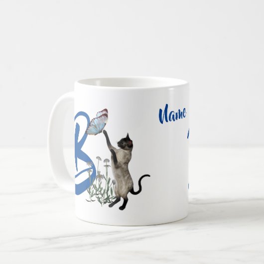 Siam Cat Butterfly Monogram Initial B Name Kaffeetasse (Vorderseite Links)