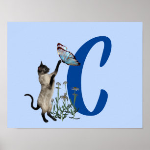 Siam Cat Butterfly Monogram Initial C Poster