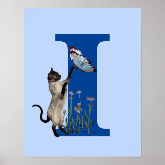 Siam Cat Butterfly Monogram Initial I Poster (Vorne)