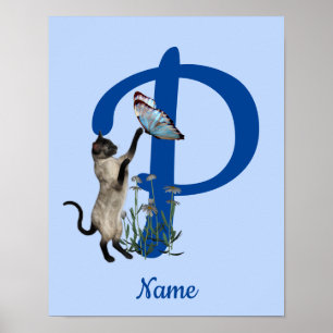Siam Cat Butterfly Monogram, Initial P Your Name Poster
