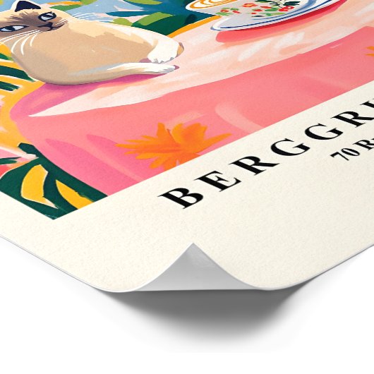 Siam Cat Drinking Coffee, Funny Kitchen Deco, Poster (Ecke)