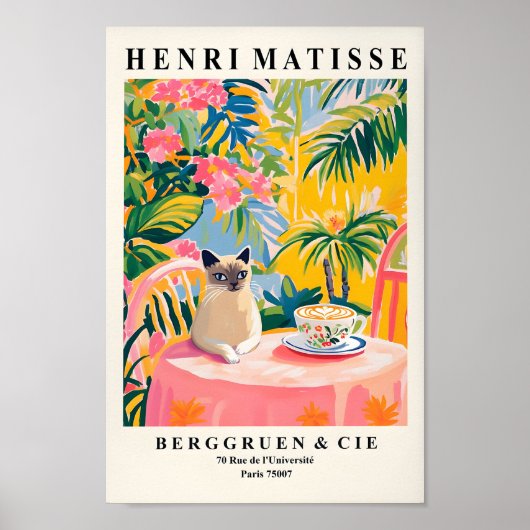 Siam Cat Drinking Coffee, Funny Kitchen Deco, Poster (Vorne)