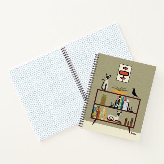 Siam Cat on Bookcase Mitte Jahrhundert Notizblock (Innenseite)