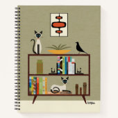 Siam Cat on Bookcase Mitte Jahrhundert Notizblock (Vorderseite)