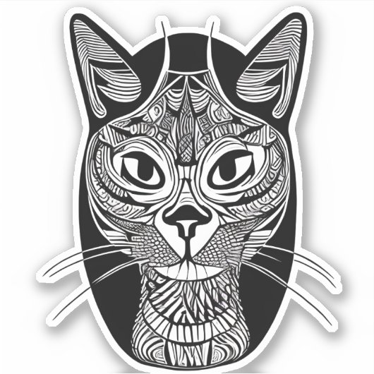 Siam Cat Tattoo Pattern in Schwarz-Weiß Aufkleber (Vorderseite)