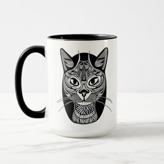 Siam Cat Tattoo Pattern in Schwarz-Weiß Tasse (Links)