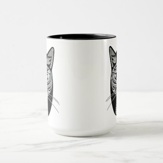 Siam Cat Tattoo Pattern in Schwarz-Weiß Tasse (Zentrum)