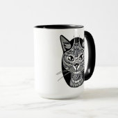 Siam Cat Tattoo Pattern in Schwarz-Weiß Tasse (VorderseiteRechts)