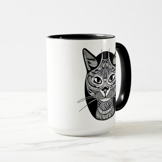 Siam Cat Tattoo Pattern in Schwarz-Weiß Tasse (VorderseiteRechts)