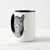 Siam Cat Tattoo Pattern in Schwarz-Weiß Tasse (Vorderseite Links)
