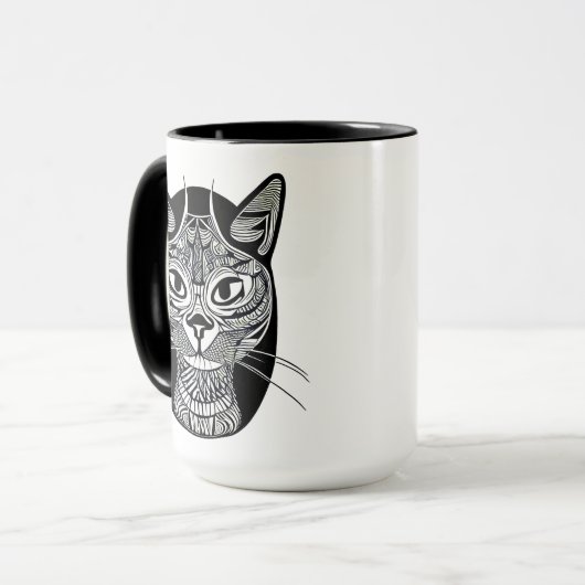 Siam Cat Tattoo Pattern in Schwarz-Weiß Tasse (Vorderseite Links)