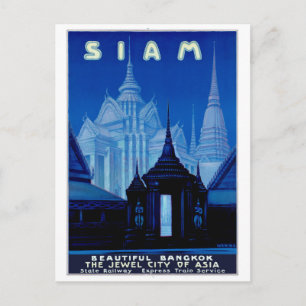 Siam Thailand Vintage Reiseplakat Restauriert Postkarte