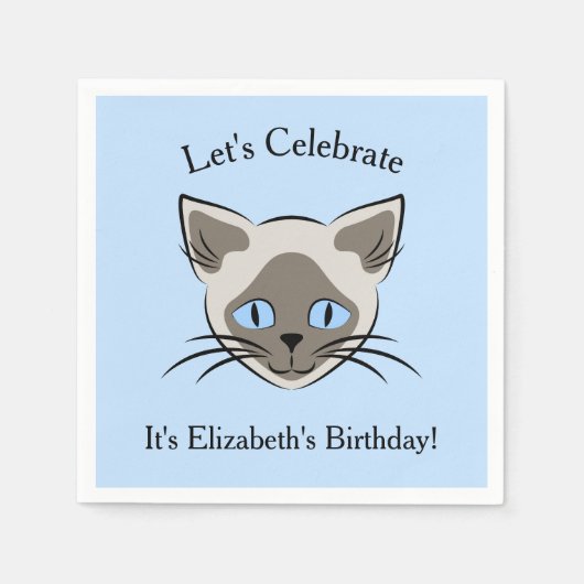 Siamese Blue Mit Augen Cat Face Graphic Geburtstag Serviette (Vorderseite)