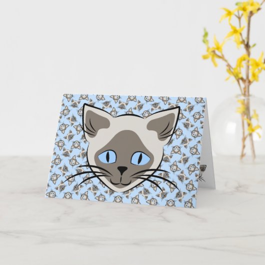 Siamese Blue Mit Augen Cat Faces Graphic Art Gebur Karte (Gelbe Blume)