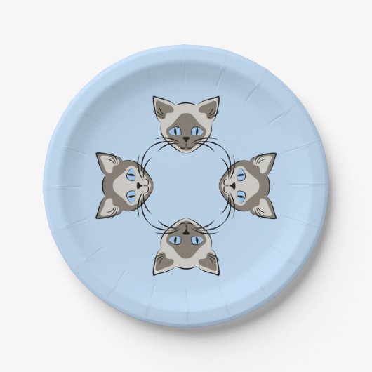 Siamese Blue Mit Augen Cat Faces Graphic Art Pappteller (Vorderseite)
