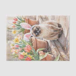 Siamese Bunny Cute Easter Cat with Tulips  Seidenpapier