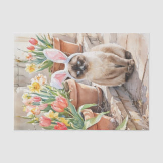 Siamese Bunny Cute Easter Cat with Tulips  Seidenpapier