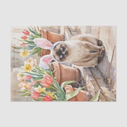 Siamese Bunny Cute Easter Cat with Tulips  Seidenpapier (Vorderseite)