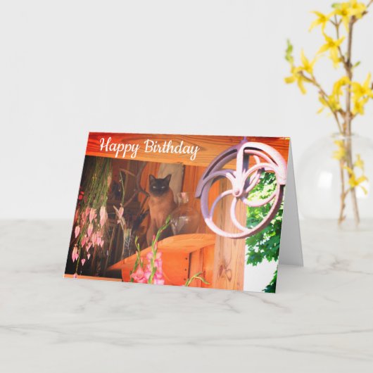 Siamese Cat 2 Animal Birthday Card Karte (Gelbe Blume)