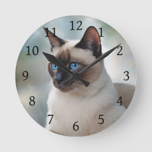 Siamese Cat 749 Digitale Kunst Runde Wanduhr