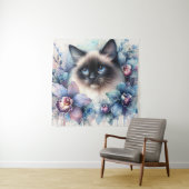 Siamese Cat Among Orchid Flowers Watercolor Wandteppich (Beispiel)