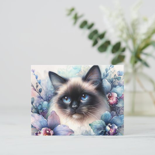Siamese Cat Among Orchids Postkarte (Stehend Vorderseite)