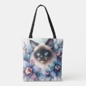 Siamese Cat and Orchid Flowers Watercolor Tasche (Rückseite)