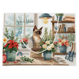 Siamese Cat arranging Flowers Winter Christmas  Große Geschenktüte