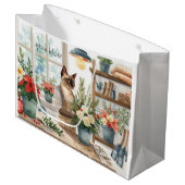 Siamese Cat arranging Flowers Winter Christmas  Große Geschenktüte (Vorderseite Schrägansicht)