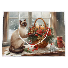 Siamese Cat arranging Flowers Winter Christmas  Große Geschenktüte