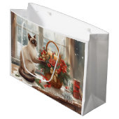 Siamese Cat arranging Flowers Winter Christmas  Große Geschenktüte (Vorderseite Schrägansicht)