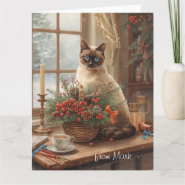 Siamese Cat arranging Flowers Winter Christmas  Karte