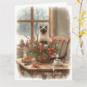 Siamese Cat arranging Flowers Winter Christmas  Karte (Gelbe Blume)