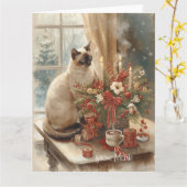 Siamese Cat arranging Flowers Winter Christmas  Karte (Gelbe Blume)