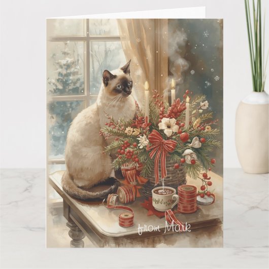 Siamese Cat arranging Flowers Winter Christmas  Karte (Vorderseite)