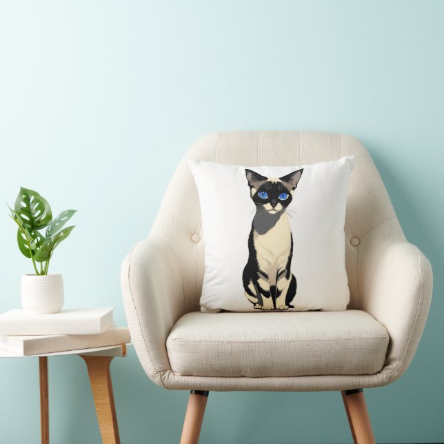 Siamese Cat Art Blue-Mit Augen Cat Lover Kissen (Stuhl )