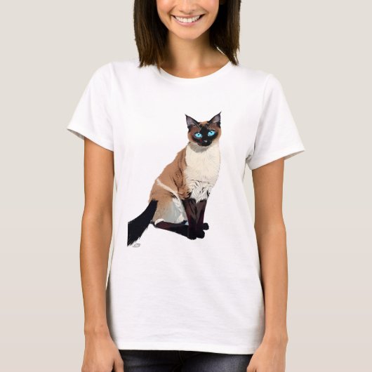 Siamese Cat Art Electric Blue-Mit Augen Cat Lover T-Shirt (Vorderseite)