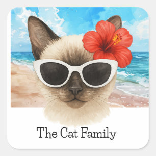 Siamese Cat Beach zu Weihnachten im Juli Quadratischer Aufkleber