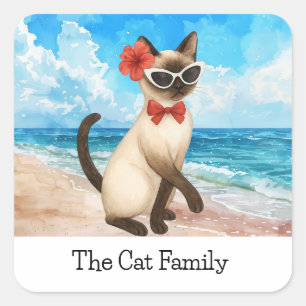 Siamese Cat Beach zu Weihnachten im Juli Quadratischer Aufkleber