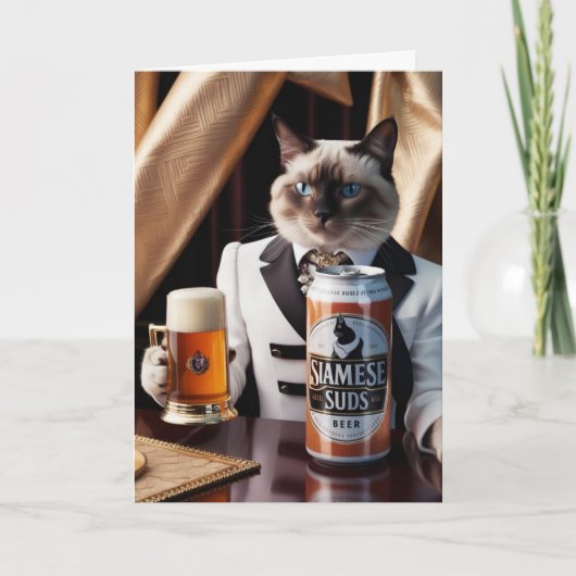 Siamese Cat Beer Drinker Karte (Vorderseite)