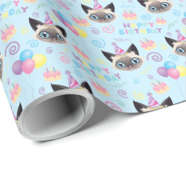 Siamese Cat Birthday Gift Wrapping Paper in Blue Geschenkpapier
