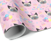 Siamese Cat Birthday Gift Wrapping Paper in Pink Geschenkpapier (Rolleneckpunkt)